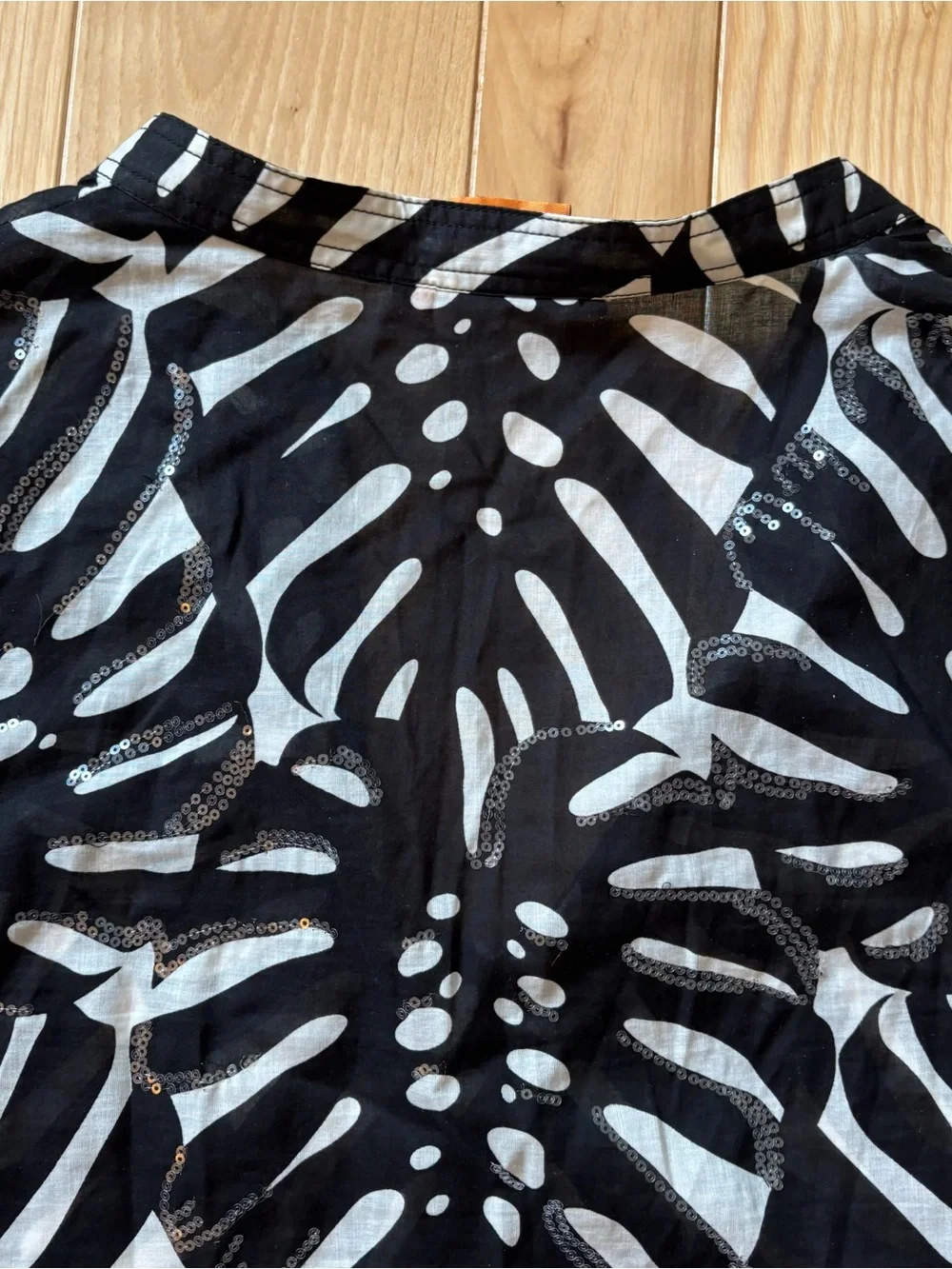 Tory Burch Black White Patterned Sequin Embellished Cotton Swim Coverup